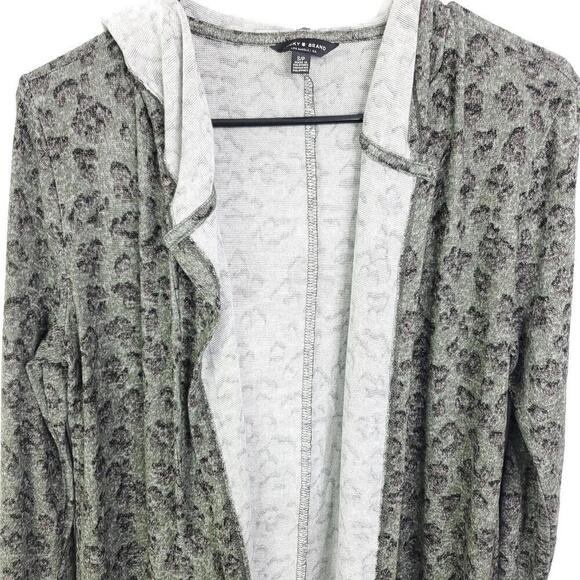 Lucky Brand Sweater Womens Small Open Front Cardigan Jacket Hooded Dull Leopard - Picture 3 of 11